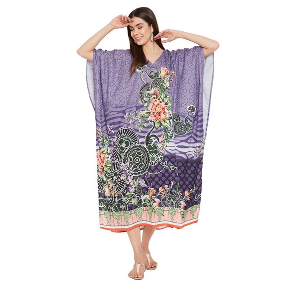 Floral Printed Purple Polyester Kaftan Dress for Women by Gypsie Blu - Picture 6 of 9